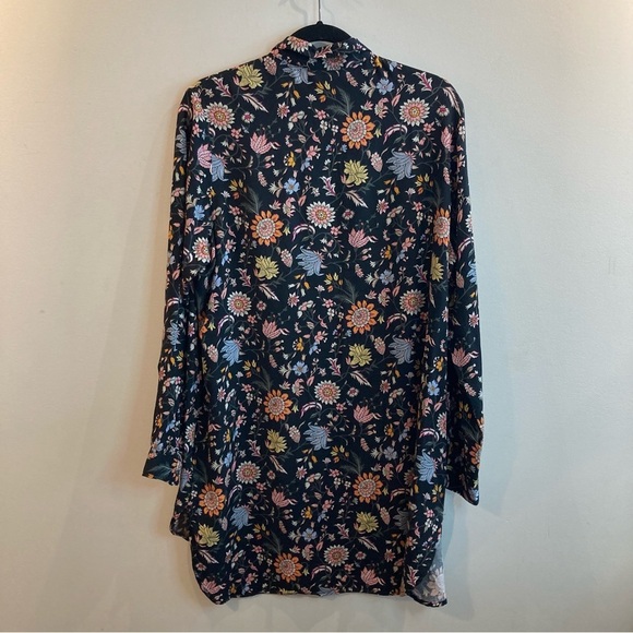 GARCIA Sz XL Long Line Half Button 100% Viscose Long Sleeve Floral Tunic Blouse - Picture 8 of 10